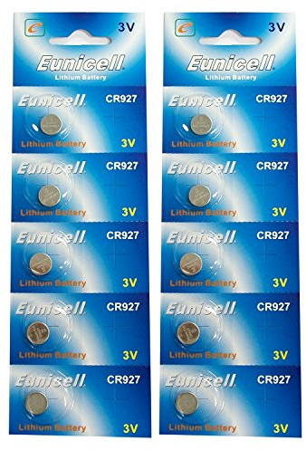 10 x CR927 3V Lithium Knopfzelle 30 mAh (2 Blistercards a 5 Batterien) EINWEG Markenware Eunicell