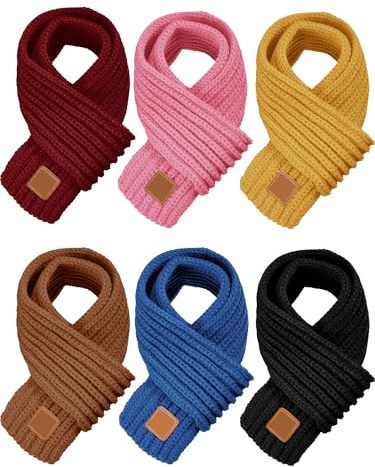 SATINIOR 6 Pcs Warm Kids Winter Knit Scarves Child Warm Scarf Neck Warmer for Toddlers Boys Girls(Warm Color)