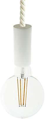 Lámpara colgante hecha en Italia con cable náutico XL 16 mm con acabados de madera barnizada - Con bombilla, Blanco