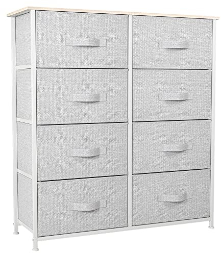 YITAHOME Chest of Drawers with 8 Drawers,Bedroom Drawers, Fabric Dresser with Wood Top,Drawer storage unit for for Bedroom, Living room, Light Grey
