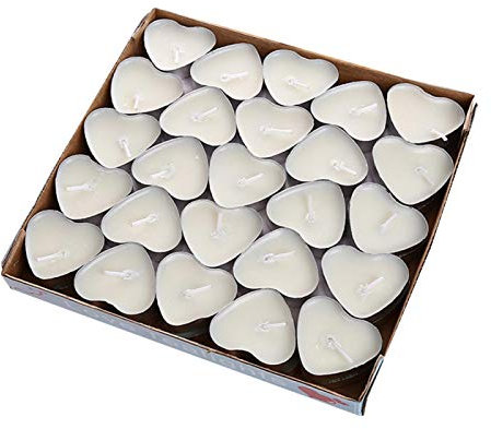 QOTSTEOS 50pcs Heart Shaped Candles, Romantic Love Unscented Tea Lights Candles, Mini Smokeless Unscented Tea Lights Candlesfor Dinners,Home,Wedding, Party, and Christmas(White)