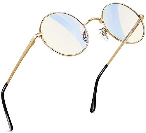 Joopin Gafas Luz Azul Mujer y Hombre para Ordenador Lentes Antireflejantes con Filtro de Luz Azul Montura Redonda de Metal Dorada