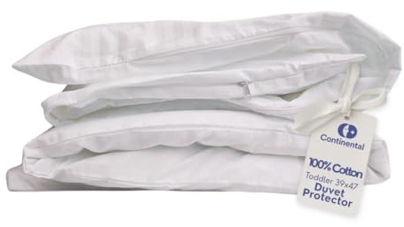 Continental Bedding Toddler Duvet Protector 100% Cotton 300TC Damask Stripe with Zipper Closure and Inner Ties, Fits Crib & Toddler Bed Comforters, 39x47 inch