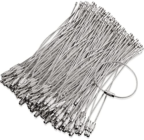 Hotop 150 Pcs Wire Keychain Cable Bulk Stainless Steel Key Rings Loop Wire Cable Braided Steel Keychain(1.5mm,10 Inch,Silver)