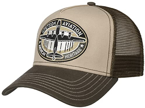 Stetson Madison Truckercap Aviation Flugzeugmotiv Herren Sommer Winter beige One Size