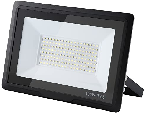 treoir Faretto LED da Esterno 100W, 10000LM Superright Faro Led Esterno, IP66 Impermeabile 6000K Bianco Freddo Faretti Led Esterno per Giardino, Garage, Cortile, Terrazza (100W)