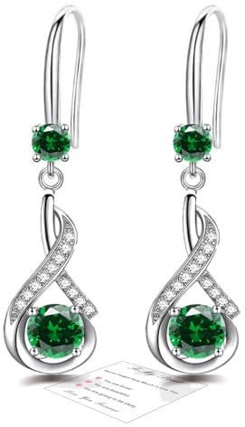 Silver Drop Earrings for Women Dangling, Sterling Silver Dangle Earrings with Cubic Zirconia, Hypoallergenic Green Dangly Drop Earrings for Women Jewellery Presents Birthday Christmas Anniversaries