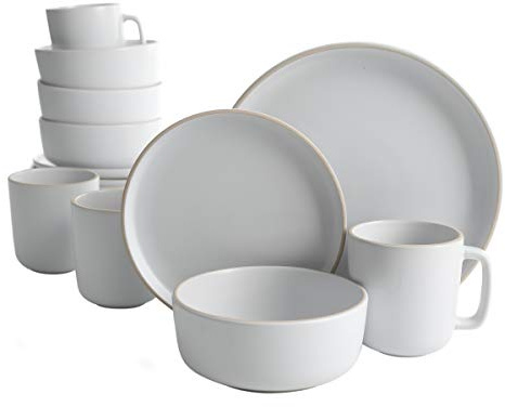 Gibson Home Zuma 16 Piece Stoneware Plates, Bowls, & Mugs Dinnerware Set - Matte White