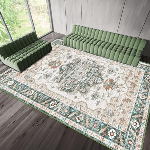 Vamcheer Vintage Area Rugs for Living Room - Traditional Extra Large Washable Soft Short Pile Rugs for Bedroom Classic Carpet for Kitchen Office Dining Room Non Slip Non Shedding, 160x230CM, Green