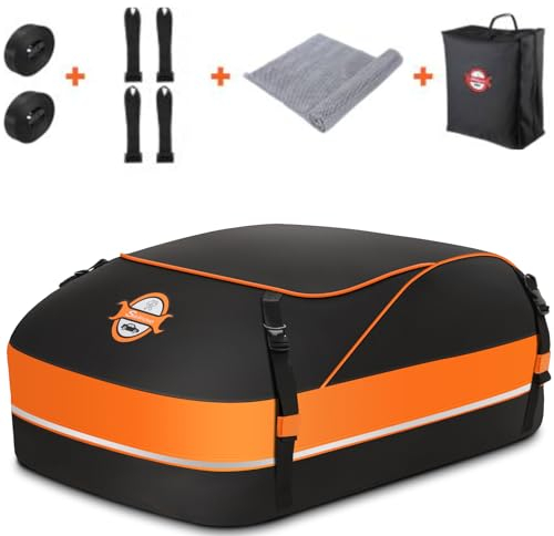 Sailnovo Auto Dachbox 15 Kubikfuß Faltbar Dachtasche Wasserdicht Dachkoffer Tragbar Dachboxen Dachgepäckträger Tasche mit Dach Verstärkten Riemen(430L/15mit Antirutschmatte)
