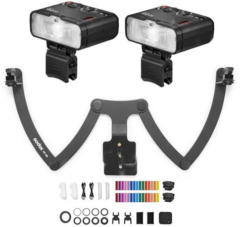 Godox MF12-K2 Makroblitz + MF-DB Blitzhalterung 2,4G Wireless TTL M-Modus mit Farbfilter, Kaltschuh, Blitzständer für Porträt, Makrofotografie,Dentalfotografie für Nikon/Sony/Canon Kameras