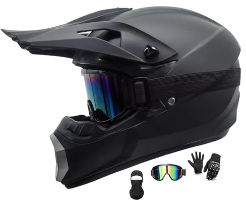 Casco Da Motocross Per Adulti, Casco Da Moto Per Giovani, Casco Integrale Da Fuoristrada Per Moto Crash Dirt Bike ATV Scooter Casco MTB, Con Occhiali Guanti Passamontagna ( Color : Black , Size : L(56