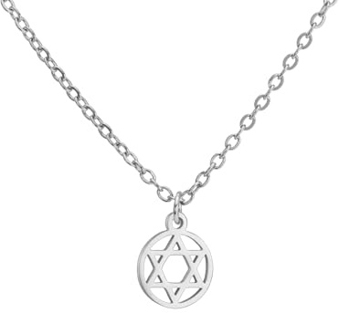 Amaxer Dainty Star Of David Hebrew Chai Symbol Necklace for Women Minimalist Hanukkah Magen Judaic Jewish Stainless Steel Charm Pendant Necklace (Classic Star of David Silver)