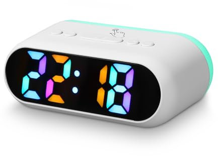 SOBEAU Despertador digital, color RGB, despertador digital con doble alarma, repetición, luz nocturna colorida, regulable, 7 tonos de alarma, despertador para niños y niñas, niños para mesita de noche