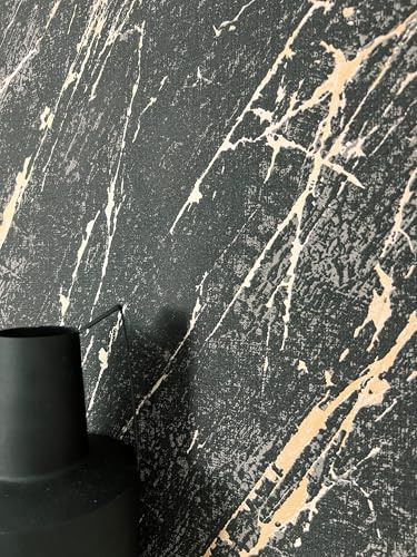 NEWROOM carta da parati Neri Marmo Tessuto non Tessuto - Moderno Oro Grigio Metallico Ottica 3D