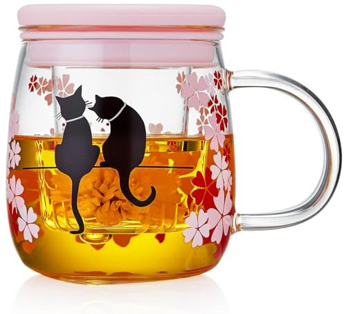 MEISINNI Teetasse, Teetasse mit Deckel und Sieb, 480 ml Große Teetasse aus Borosilikat für Losen Tee, Blooming Tea, Teetasse mit Sieb, Teetassen, Tee Tasse, Teegläser, Große Tasse