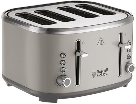 Russell Hobbs Toaster 4 Slice (Independent & Extra wide slots, 6 Browning levels, Frozen, cancel & reheat features with blue indicator light, removable crumb tray, Mocha) Stylevia 26293