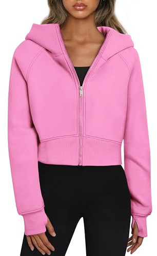 Timuspo Sweat à capuche court pour femme - Avec fermeture éclair - Doublure en polaire - Fermeture éclair - Automne et hiver