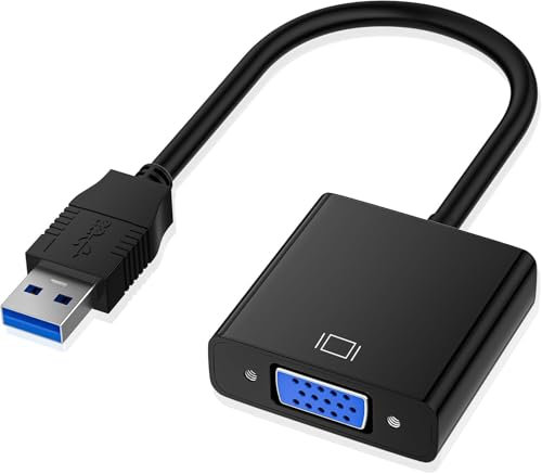 PKOUVOO Adaptador USB a VGA, USB 3.0/2.0 a VGA (Macho a Hembra) Adaptador convertidor de vídeo multipantalla para PC, portátil, HDTV, Compatible con Windows XP/7/8/8.1/10