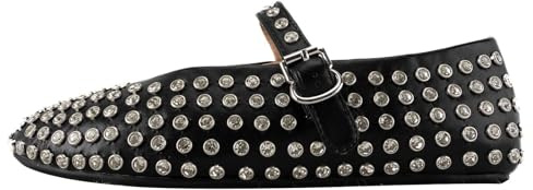 Gradinery Rhinestone Flats for Women Crystal Studded Mary Jane Ballet Flats Shoes Buckle Strap Sparkly Casual Dress Ballerina Shoes, Rhinestone Black, 5 UK