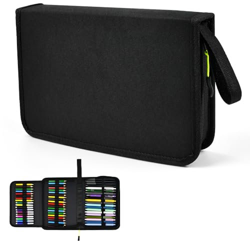 KNGNGK 72 Slots Federmäppchen Groß Kapazität Federmappe 72 Slots Stiftemappe Mäppchen Schwarz Federtasche mit Tragegriff Bleistifttasche für Schule Studenten Buro Office Arbeit