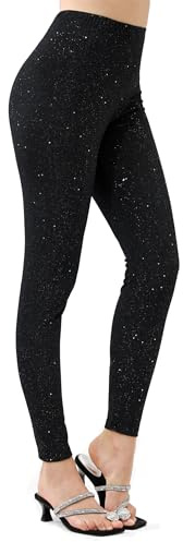 Hvanhome High Waisted Black Glitter Skinny Sparkly Leggings for Women-Soft Elastic Waist Full Length Black Shiny Sequin Pants