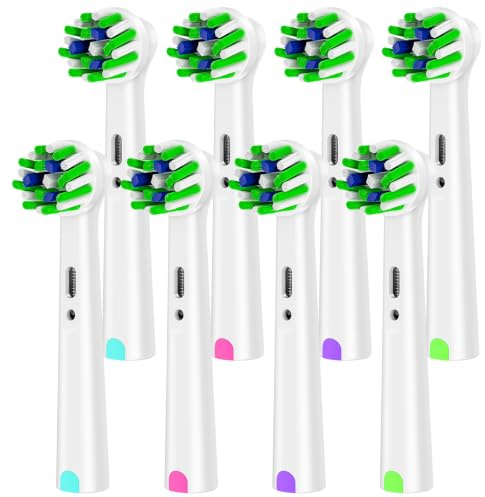 Cross Clean Aufsteckbürsten Kompatibel mit Braun Oral B Elektrische Zahnbürste, Ersatzbürsten mit perfekt abgewinkelten Borsten, Weiß Zahnbürstenaufsatz, 8 Stück