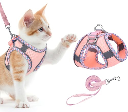 Ankilo Arnés para gato y gatito – Seguridad antiescapes, correa para gato incluida – Arnés ajustable y transpirable para gatos y perros pequeños, talla XXS rosa
