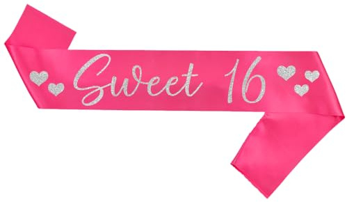 Sweet 16 sashļ¼Hot pink Sweet 16 Sash with Silver Glitter Printing Lettersļ¼Class of Sash for Graduation Partyļ¼birthday party Hot Pink Silver Sash