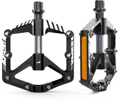 AEYINO Aluminum Flat MTB Bike Pedals with Reflectors - 9/16 | Built-in safety reflectors, non-slip grip pins, smooth sealed bearings, 9/16 spindle fits MTB, road, gravel & ebikes