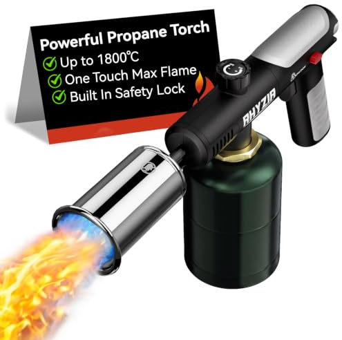 Soplete de Propano para Sellar Carne y Barbacoa, Llama Ajustable, Encendido Piezoeléctrico, Bloqueo de Seguridad, para Carbón, Brasero, Camping, Bombona no incluida