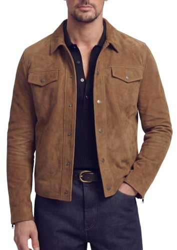 BARONE Giubbotto pelle Uomo - Giacca in vera pelle artigianale, Giubbotto autunno Primavera - Made in Italy Made In Italy - ALE (IT, Testo, L, Regular, Regular, Camoscio Cuoio)