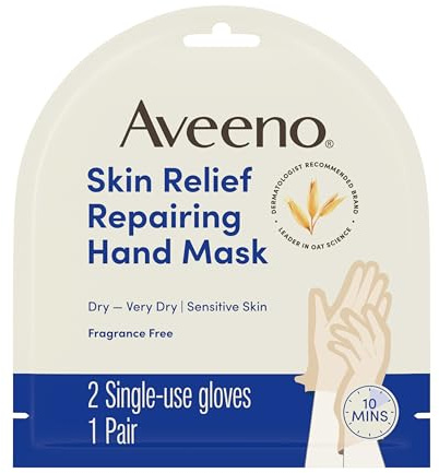 Aveeno Skin Relief Repairing Hand Mask, Moisturizing Gloves with Triple Oat & Shea Butter for Very Dry Skin, Hand Care for Sensitive Skin, Fragrance-Free, 1 Pair of Single-Use Gloves