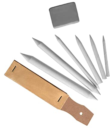 LEEQ Zeichenzubehör Set Blending Stumps & Tortillions Bleistift Sandpapier Pointer mit geknetetem Radiergummi Knetradiergummi, 8 Stück