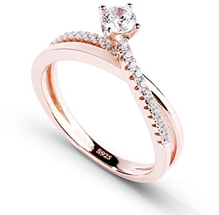 Jeulia Femme Bagues de Promesse en Argent Sterling Solitaire Anneau Plaqué Or Rose 18k Bagues Coupe Ronde pour Anniversaire Mariage Engagement (51)
