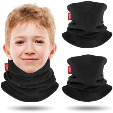 Aegend Neck Warmer for Kids 2 Pack, Double-Layer Fleece Ski Neck Gaiter for Boys Girls (Age 5-14, Black)