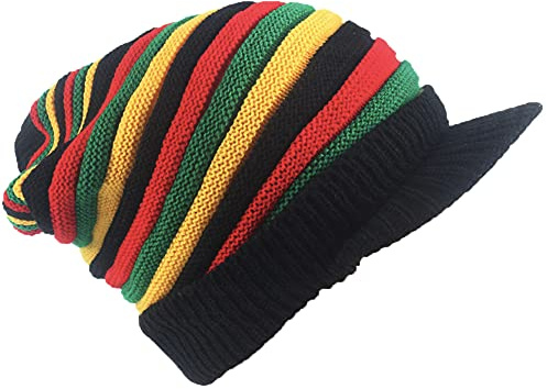 HunterBee Bonnet Rasta en Laine tricotée Reggae Chapeau Rasta jamaïcain coloré Bonnet au Crochet Ample Beret Rasta Homme