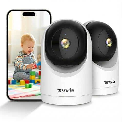 Tenda Cámara IP WiFi Vigilancia Interior 2K, Detección de Movimiento/Persona, Cámara de Seguridad Domo 360°, Visión Nocturna 12m, Audio Bidireccional, 3MP Camara Vigilancia para Niños,CP3V3.0(2-Pack)