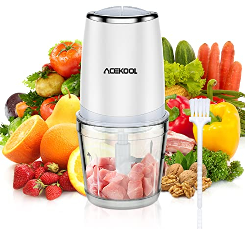 Hachoir électrique Mini Mixeur de cuisine 2 vitesses 600ML 300 W et bol en Verre et 4 lames en Inox hachoir à viande oignons aliments pour bébés et les fruits Acekool BC7