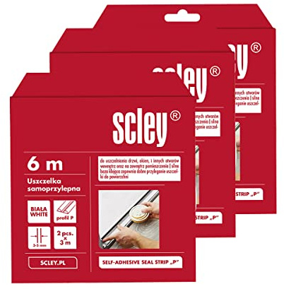 Scley Dichtungsband, Schaumstoff selbstklebend, Breite 9mm, Dicke 5,5mm, Länge 6m, 3 Stück, Fenster Dichtungsband, Abdichtungsband, Türdichtung selbstklebend, Profil P, 3 Stück, wieß, A0398-201006