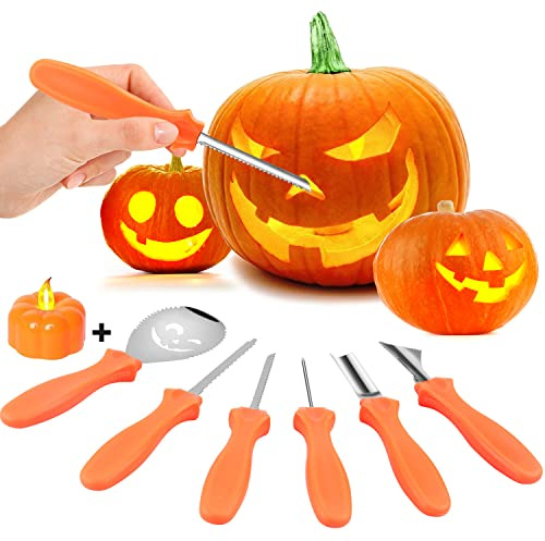 VASIN Halloween Pumpkin Carving Set, Pumpkin Carving Set, Professional Stainless Steel Halloween Pumpkin Carving Tools 6 Piece Pumpkin Carving Set DIY Halloween Decoration for Kids and Family