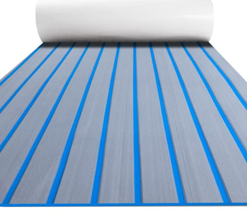FOCEAN Boat Flooring EVA Foam Boat Decking Faux Teak Marine Flooring Marine Mat Sheet for Motorboat RV Yacht Kayak Surfboard, 94.5''x 47.2'', Grey with Blue Lines