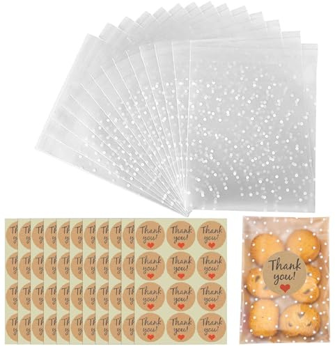 100 bolsas de celofán transparente, bolsas de polipropileno con lunares, bolsas de galletas de lunares, bolsas de galletas para bricolaje, para alimentos, galletas, dulces (10 x 15 cm)
