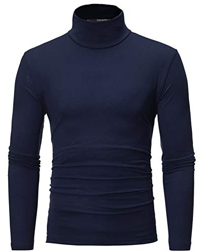 Gefomuofe T-shirt à manches longues pour homme - Col roulé - En coton - Tricot fin - Manches longues - Coton - Élastique - Pour l'hiver