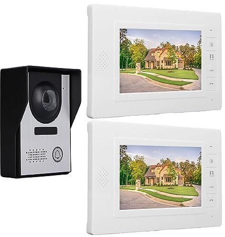 Kit Campanello Citofono Wireless, Videocitofono Luminosa 6 LED IR Videocitofono Bidirezionale TFT True Color 7 Pollici con 2 Monitor