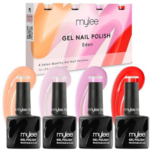 Mylee Gel Nail Polish Colour Set 4x10ml [Eden Quad] UV/LED Soak-Off Nail Art Manicure Pedicure for Professional, Salon & Home Use [Spring/Summer 2024] - Long Lasting & Easy to Apply