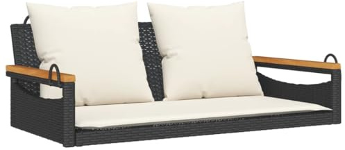 vidaXL Banco Columpio con Cojines ratán sintético Negro 109x62x40 cm, Silla Colgante, Asiento Columpio, Silla Colgante de ratán, Silla Hamaca