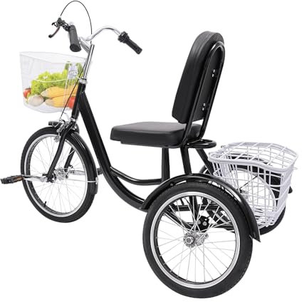 ROMYIX Dreirad für Erwachsene,Erwachsener Trike Bike 3 Rad Fahrrad Kreuzfahrt Trike 3 Rad, Frachttrike mit Korb, Schwarzes Fahrrad für Sport im Freien Einkaufen (schwarz)