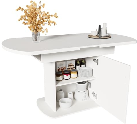 Generisch Couch-Freizeittisch, ausziehbarer ovaler Esstisch mit Stauraum, moderner, einfacher Esstisch, L110/130 x B70 x H75 cm, weiß