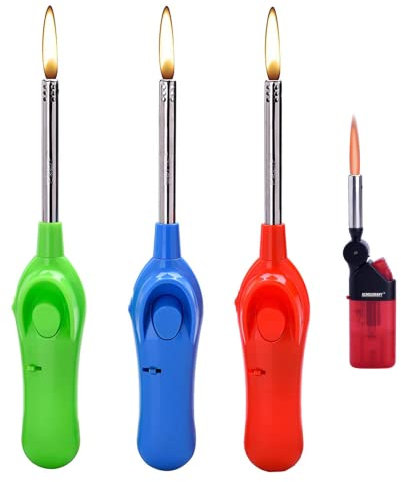 3 stück Stabfeuerzeug Piezoflamme Gasfeuerzeug 23,5 cm Lang +1x (Konsumany® Stab- Sturmfeuerzeug 12,5 cm Lang)